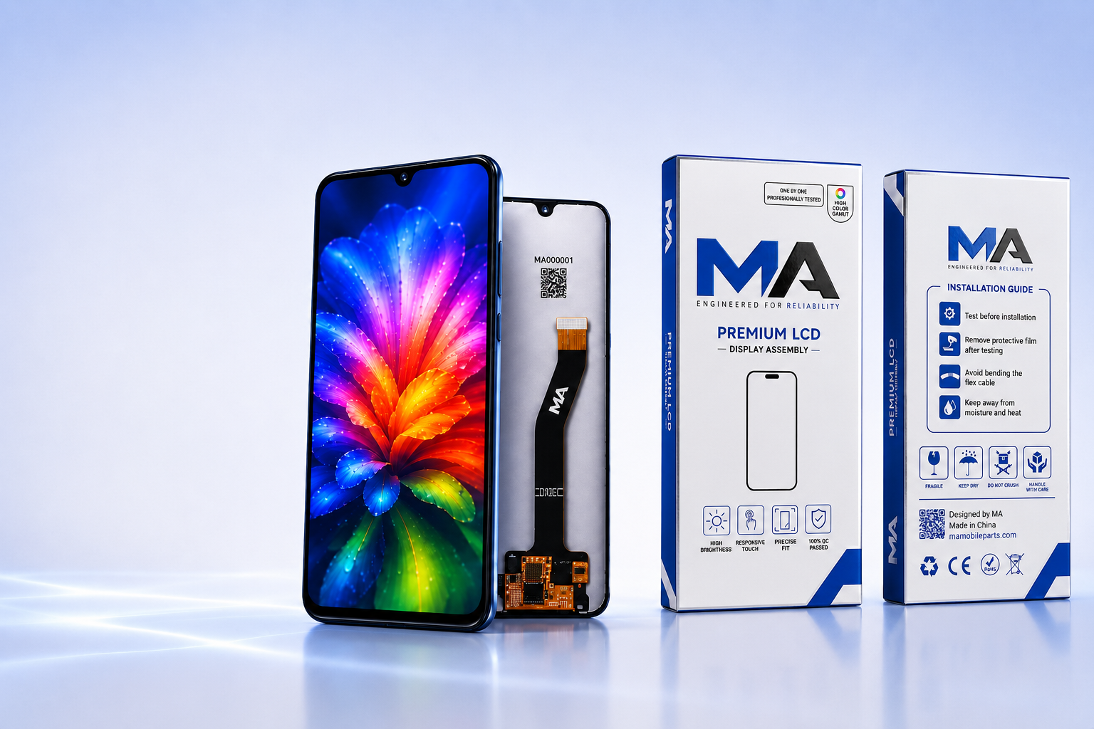 Vivid MA LCD front, rear display assembly and MA Premium LCD packaging